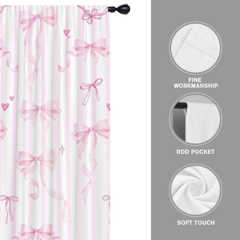 Coxila Pink Bow Window Curtain for Bedroom 52 x 84 Inch Rod Pocket Cute Girly Girls Kawaii Princess Pastel Design Romantic Beauty Aesthetic Home Living Room Treatment Set of 2 Curtain Panels Drapes - Image 4